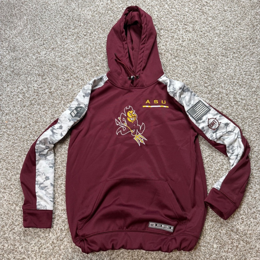 Colosseum ASU Sun Devils Hoodie Men's Small Maroon Digital Camo Sparky OHT